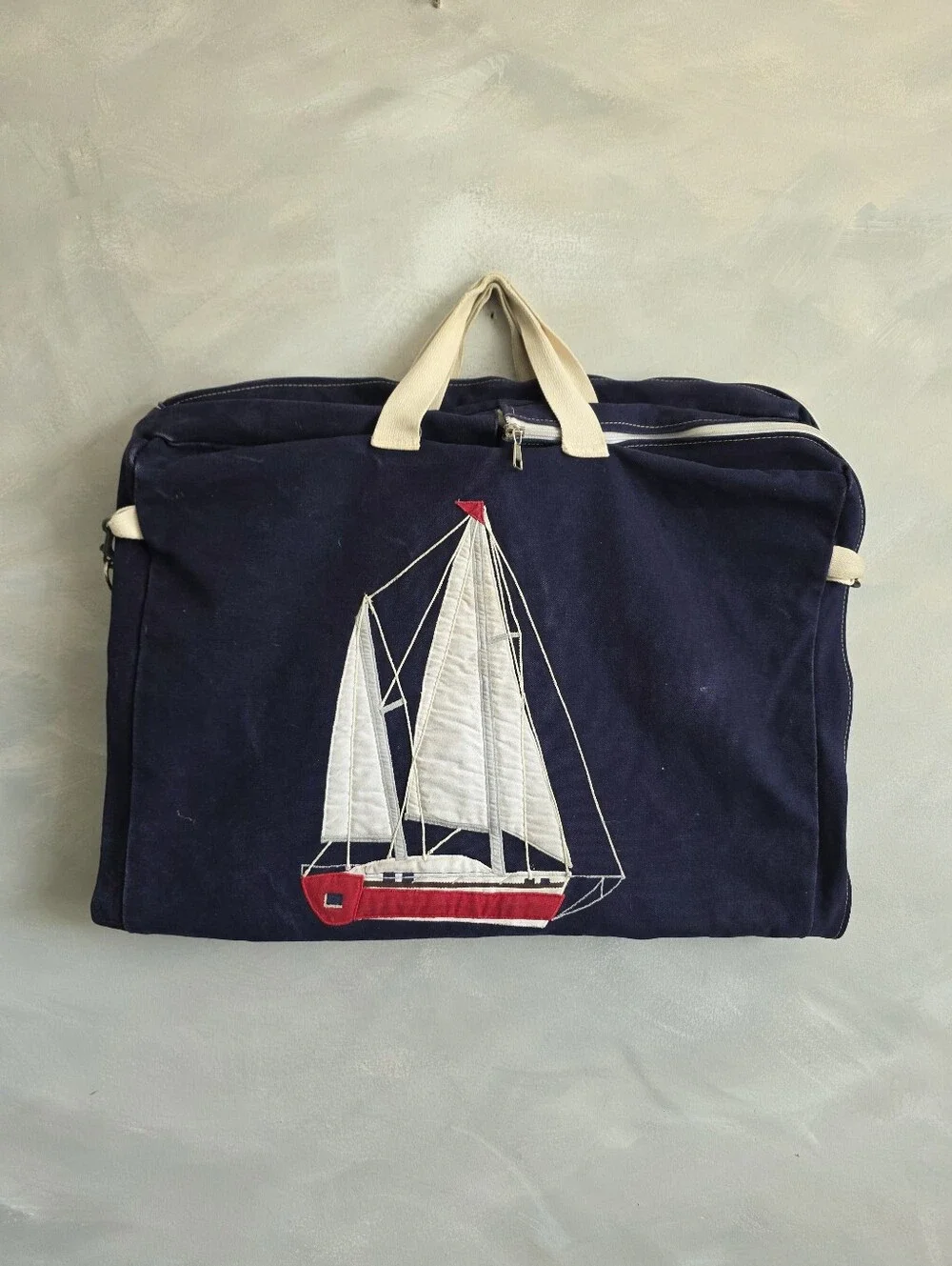 Rare Vtg Nautical Preppy 80s Tree Tops Sailboat Canvas Travel Garment Bag 39x24